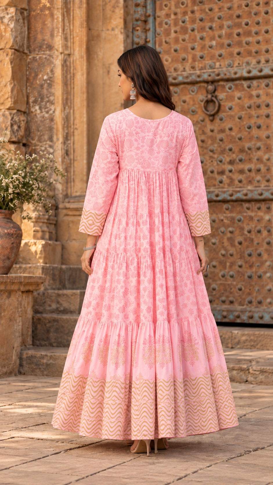 Pink Mul Cotton Long Gown