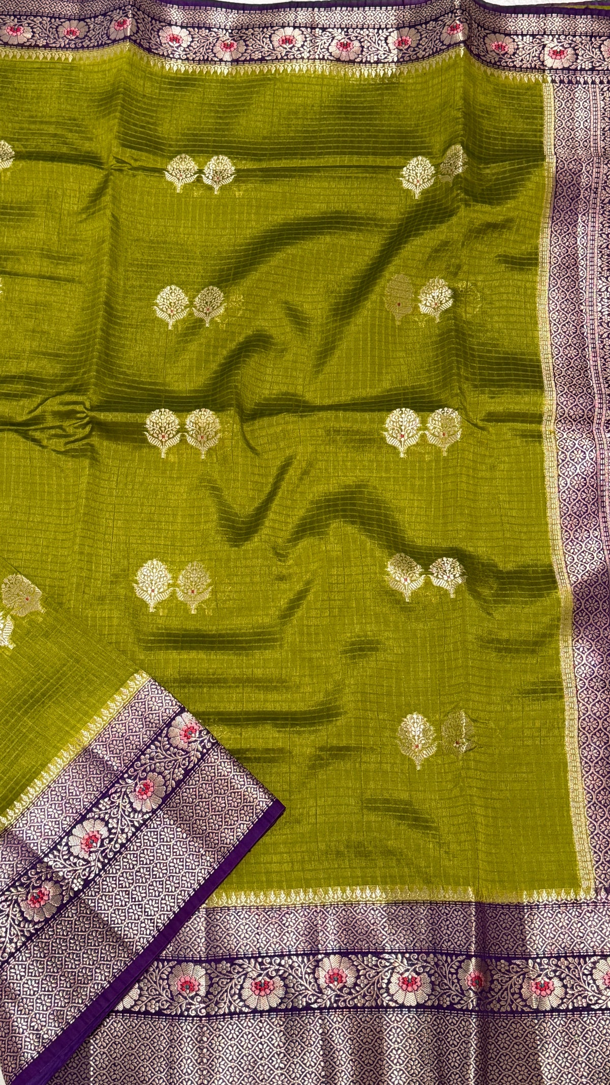 Moss Green Viscose Beneras Silk Saree