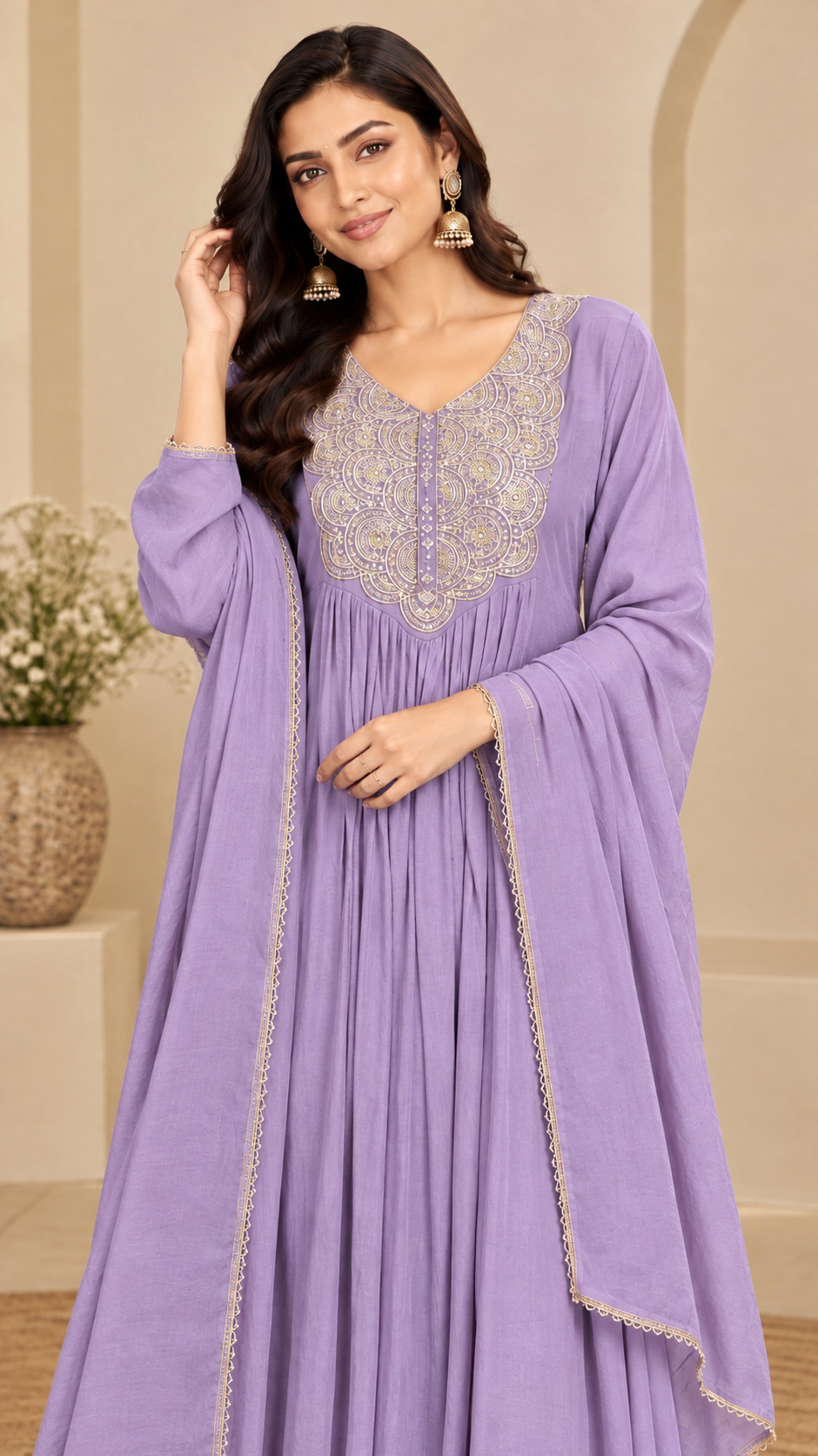 Lavender Mul Chanderi Suit