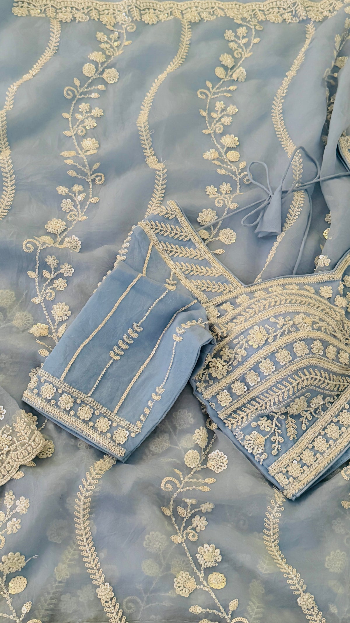 Light Blue Organza Fancy Saree