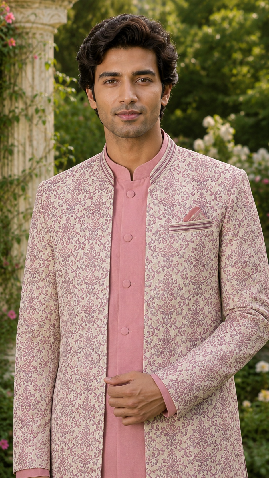 Pink Silk Indo Western Suit