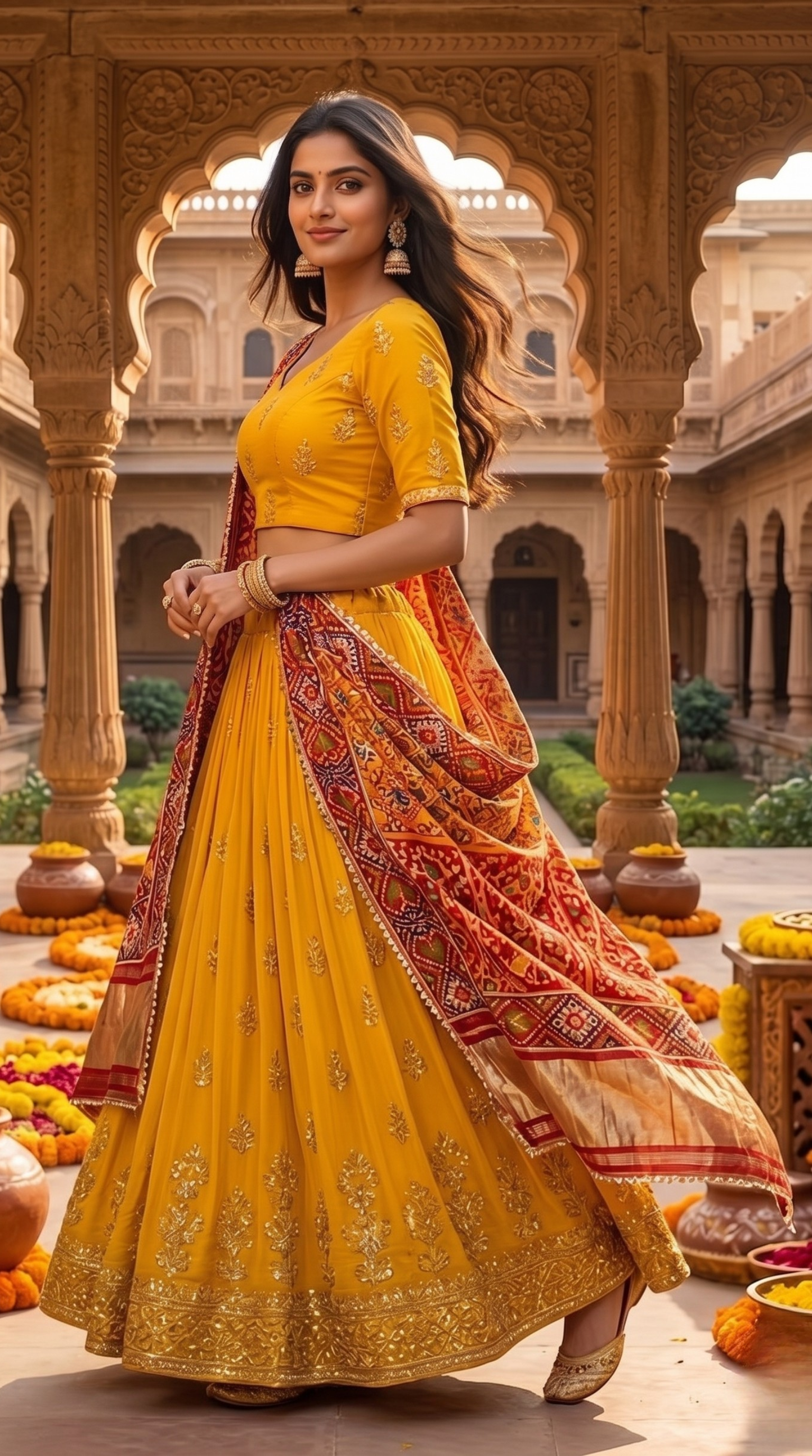 Mustard Georgette Patola Lehenga
