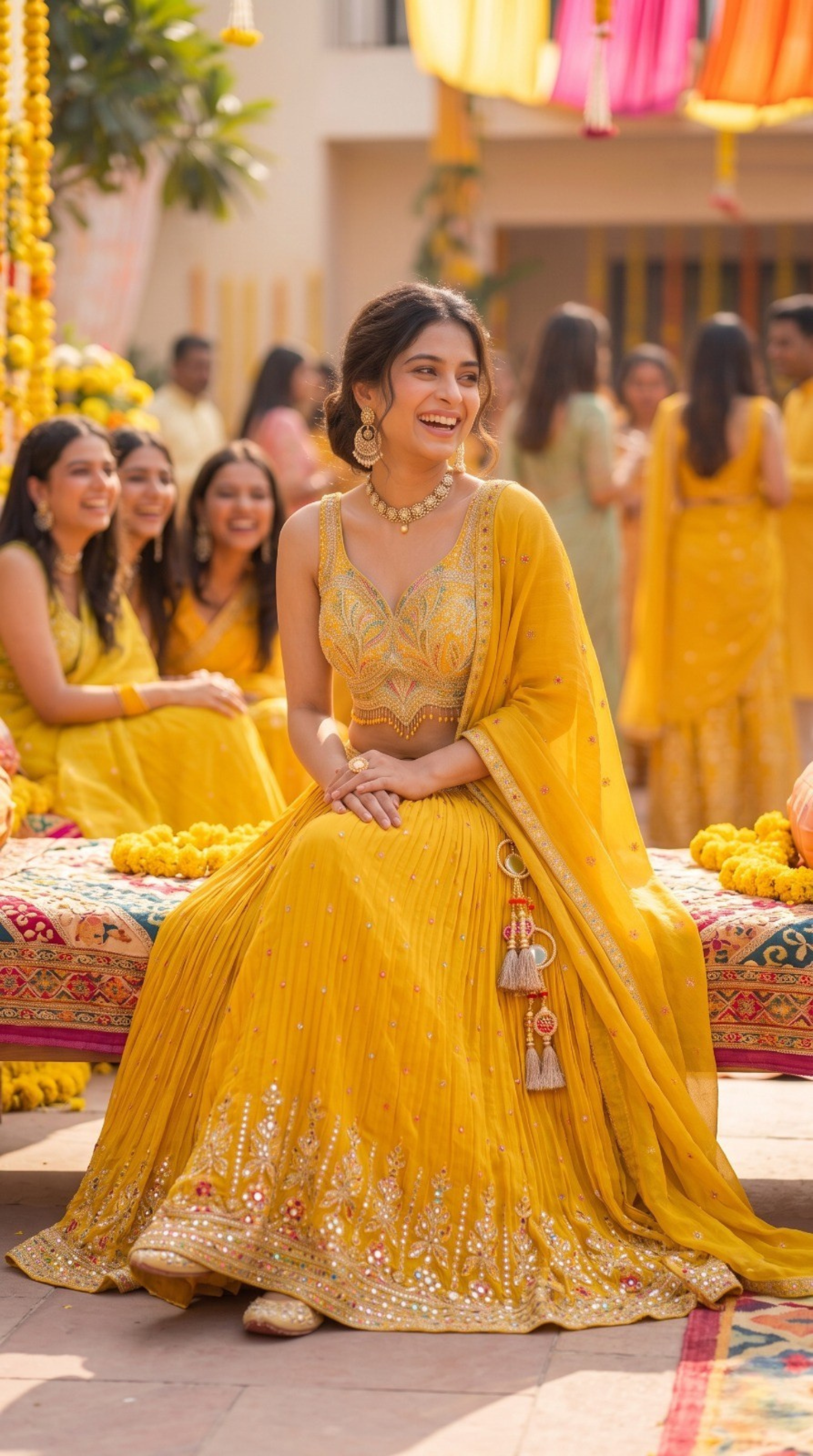 Mustard Embroidered Silk Lehenga