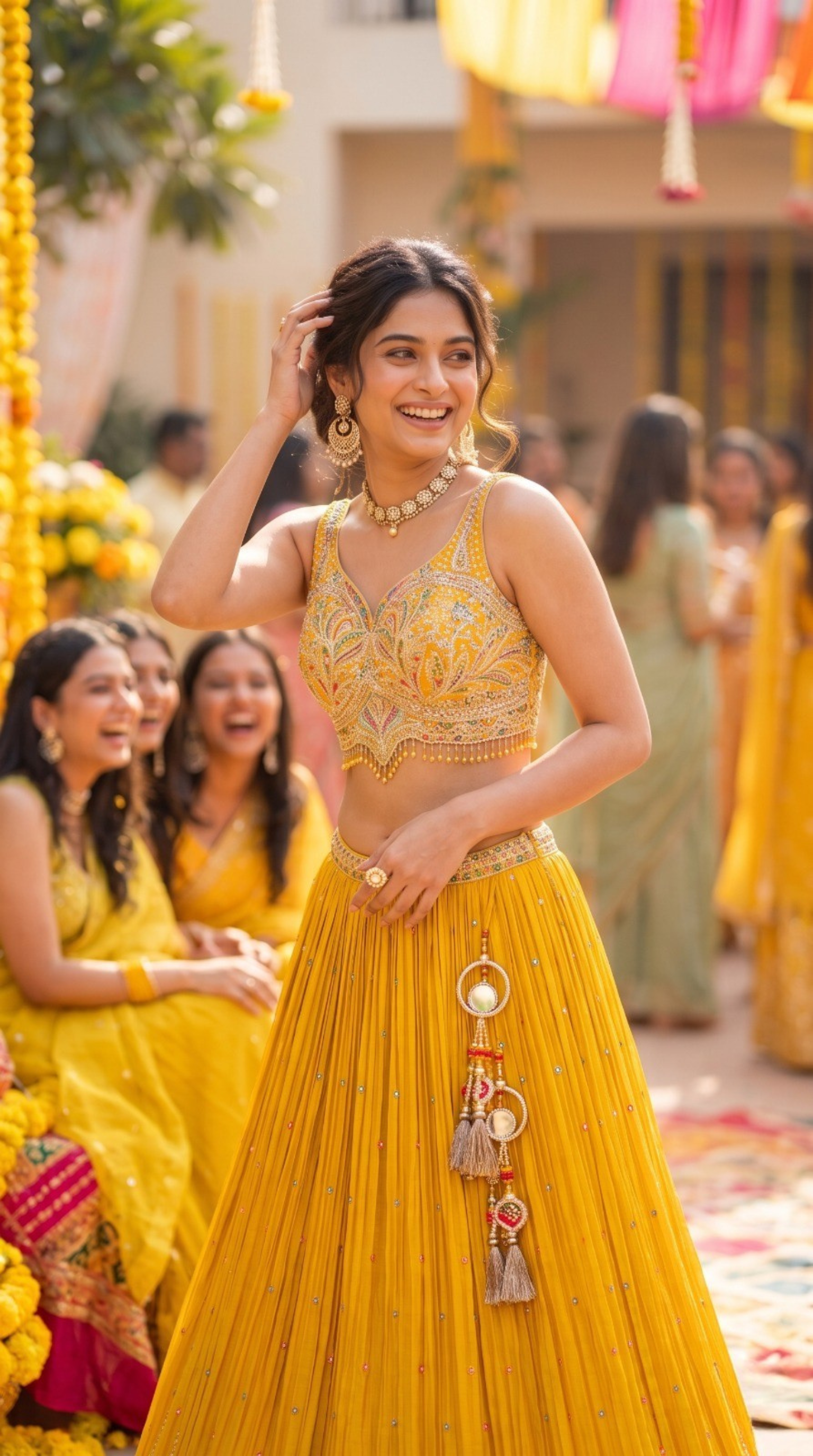 Mustard Embroidered Silk Lehenga
