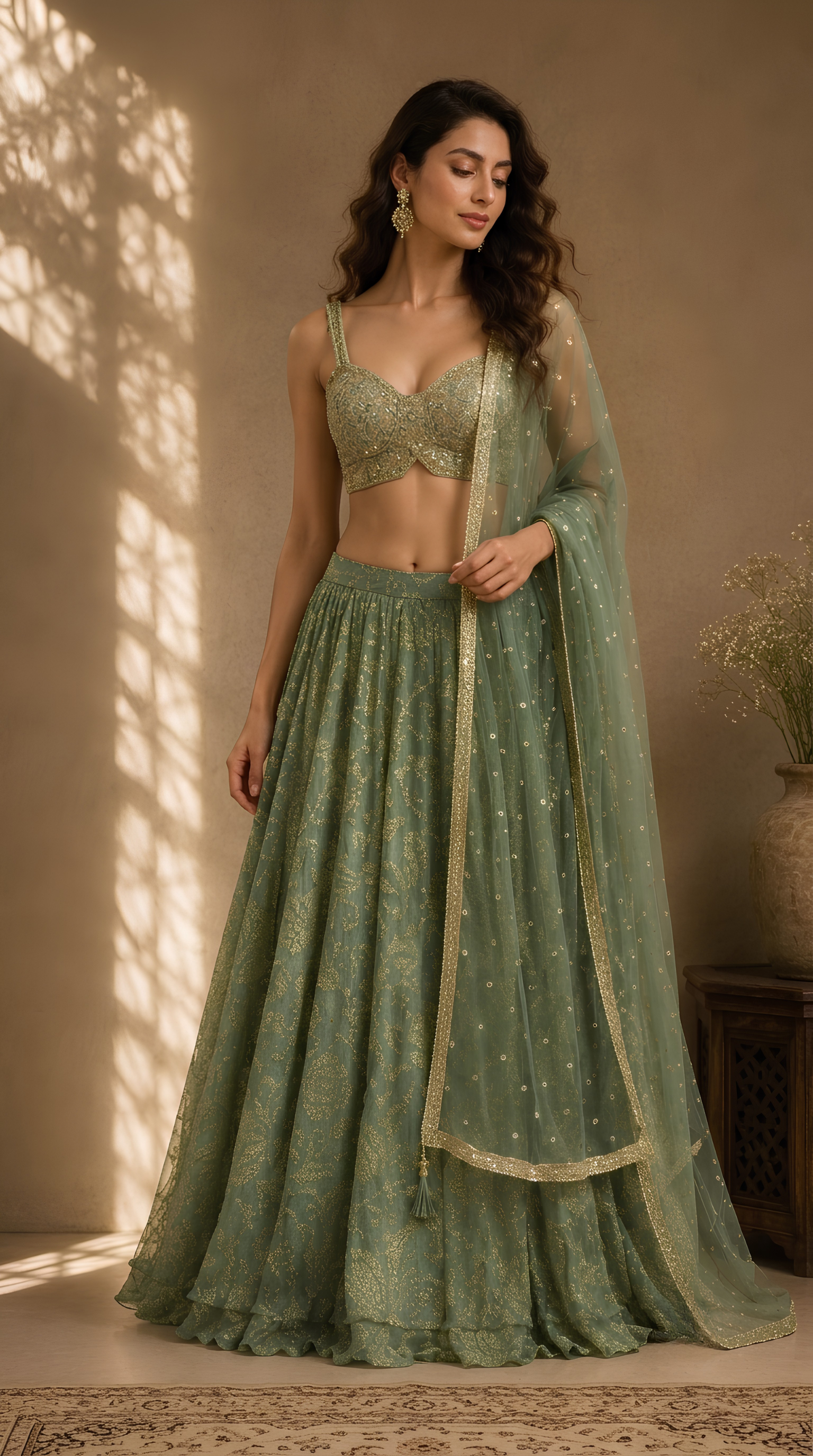 Emerald Green & Gold Lehenga