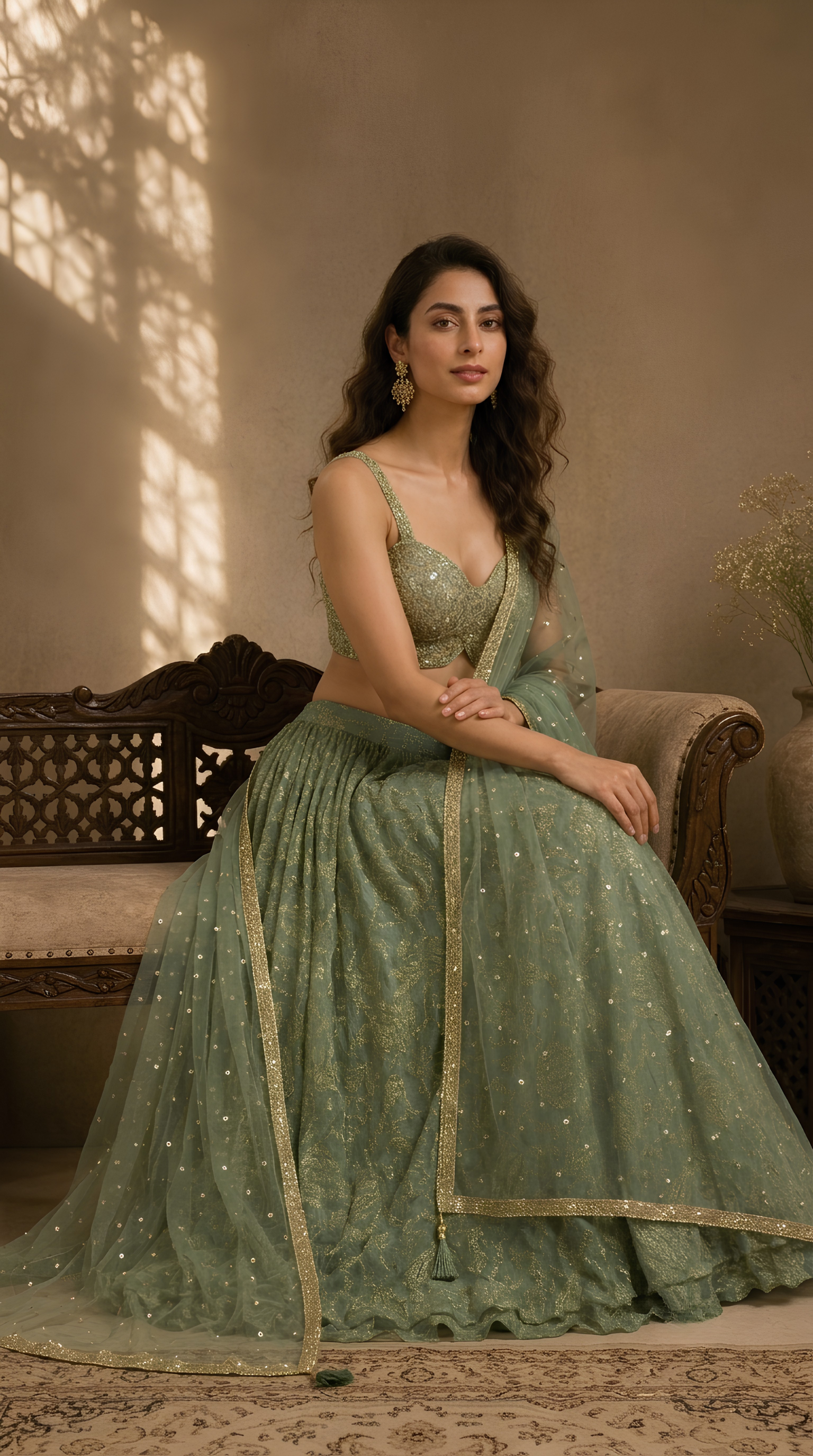 Emerald Green & Gold Lehenga
