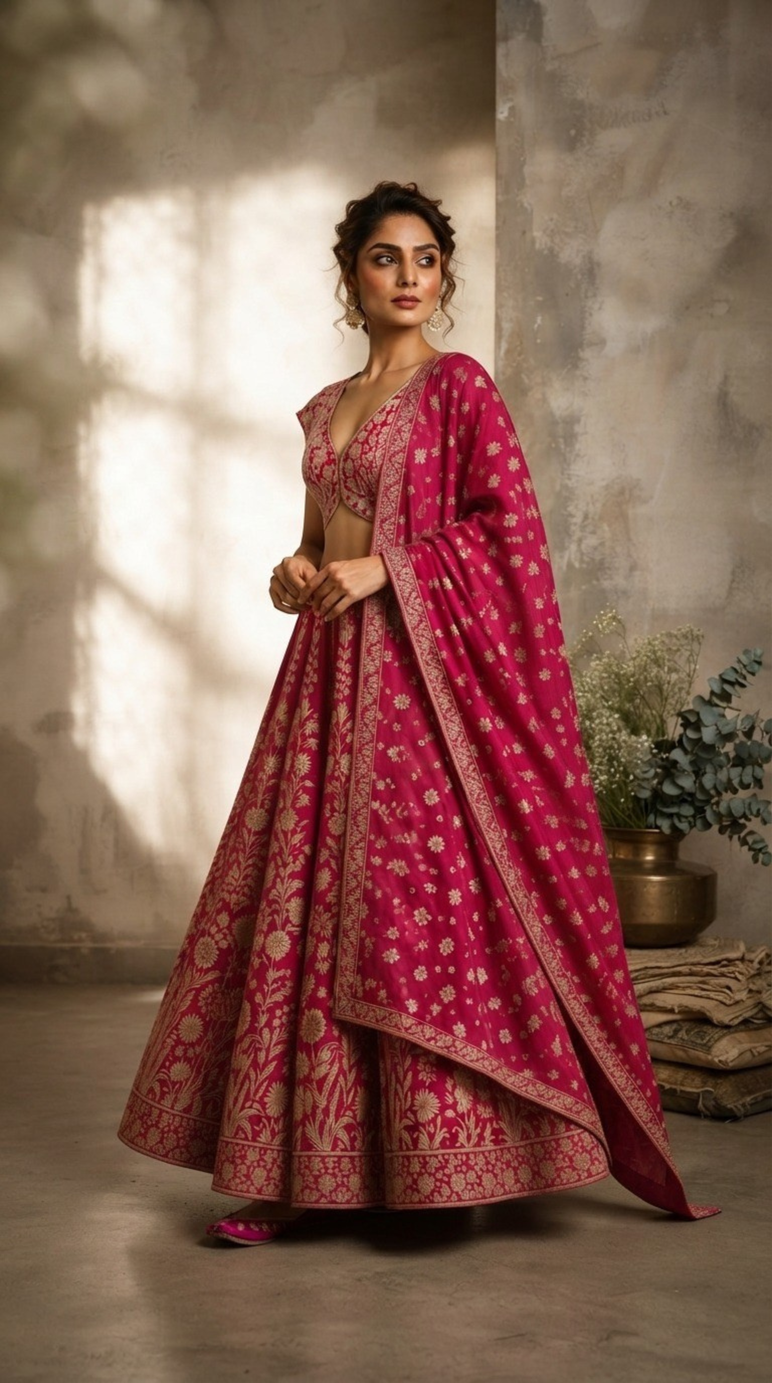 Pink Floral Banaras Lehenga