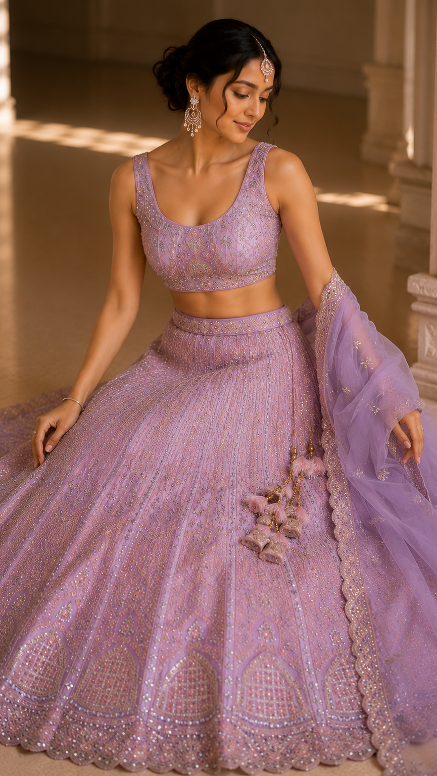 Lilac Embroidered Lehenga