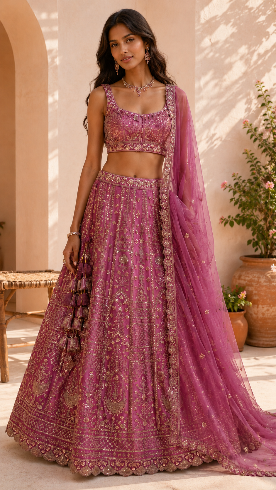 Mauve Rose Gold Embroidered Lehenga