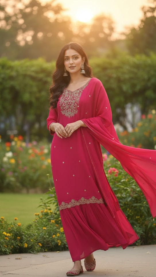 Pink Floral Pearl Sharara