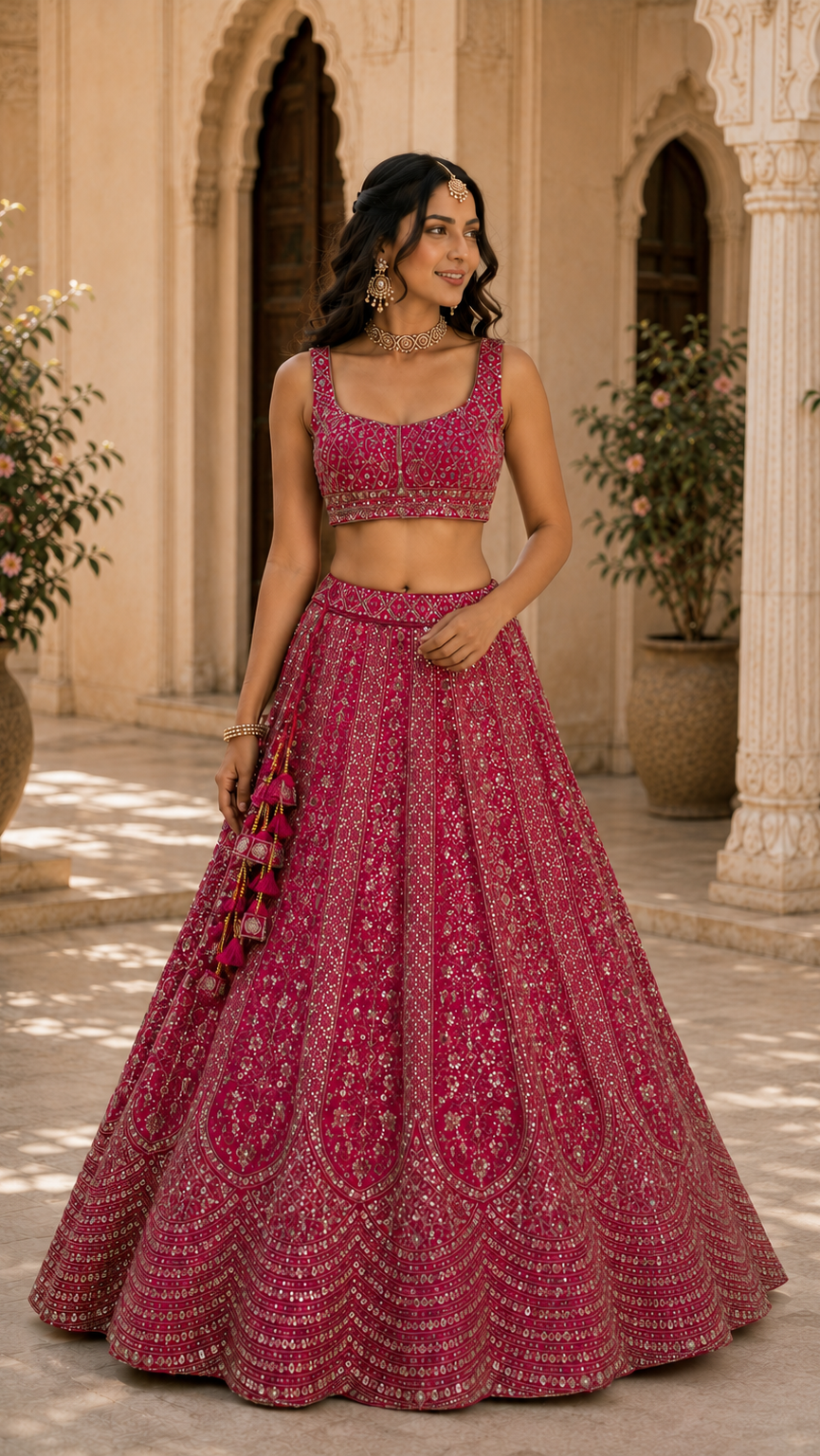 Rani Pink Embroidered Lehenga