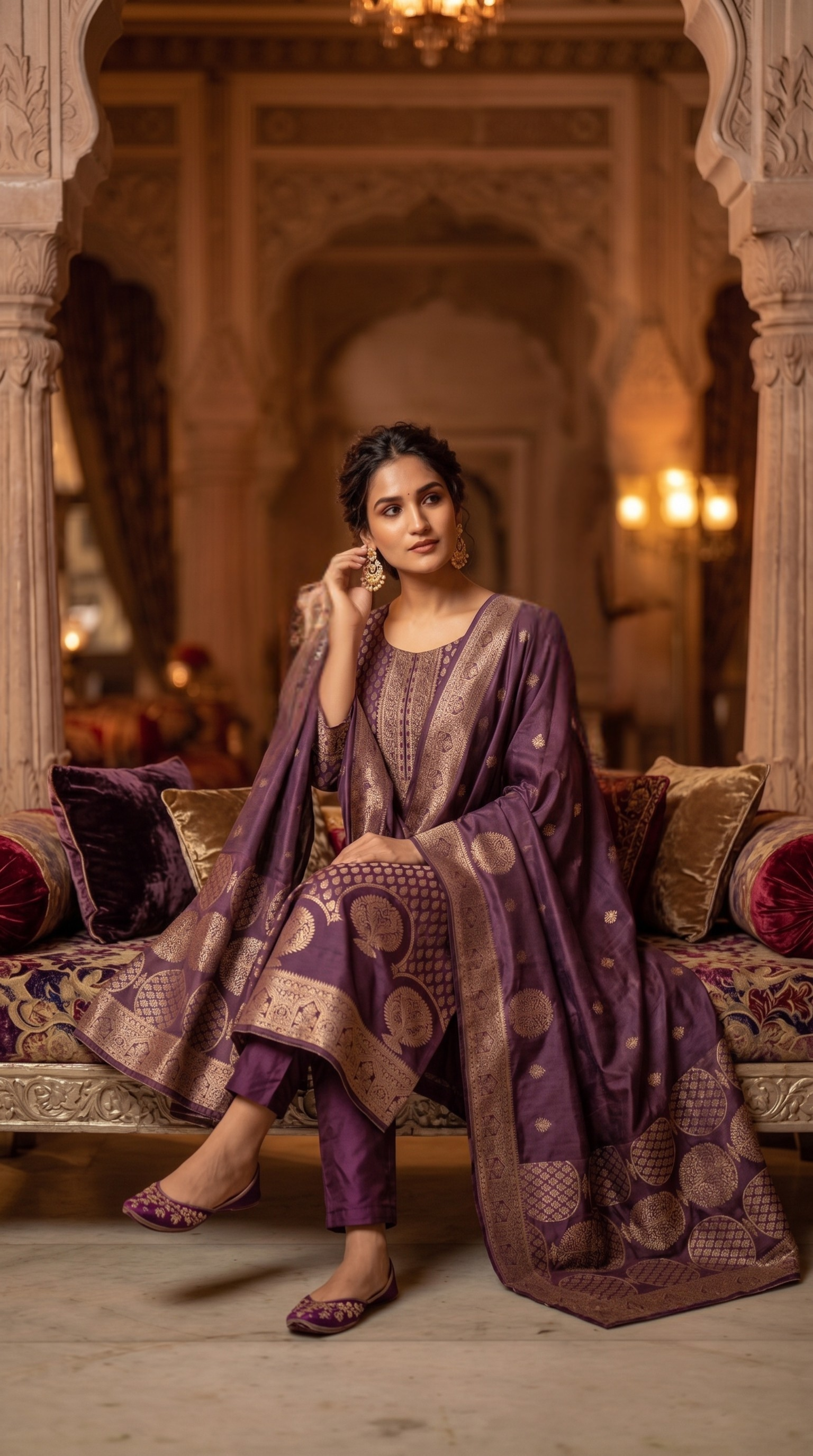 Purple Banaras Silk Straight Cut Suit