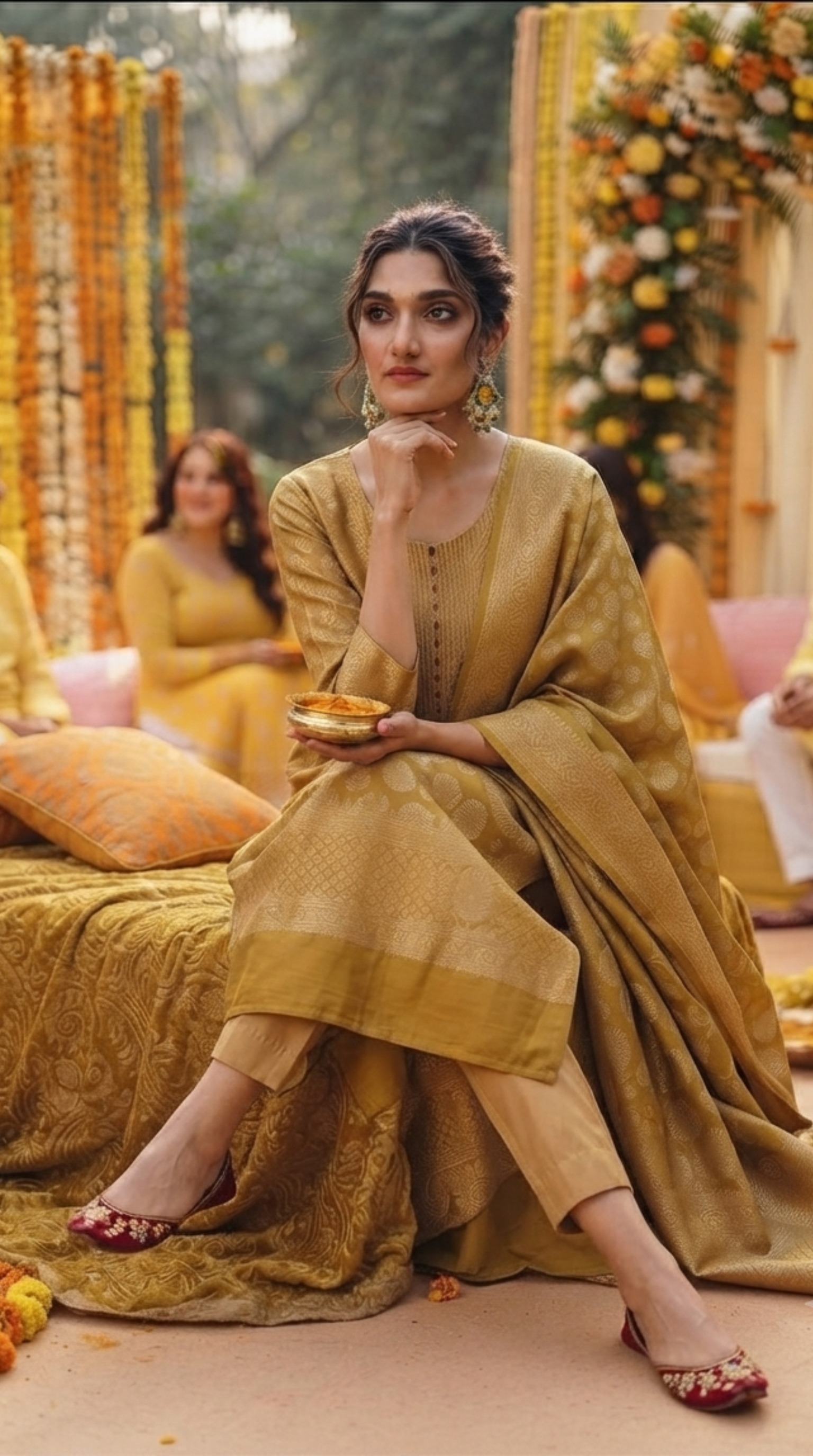 Mustard Banaras Silk Straight Cut Suit