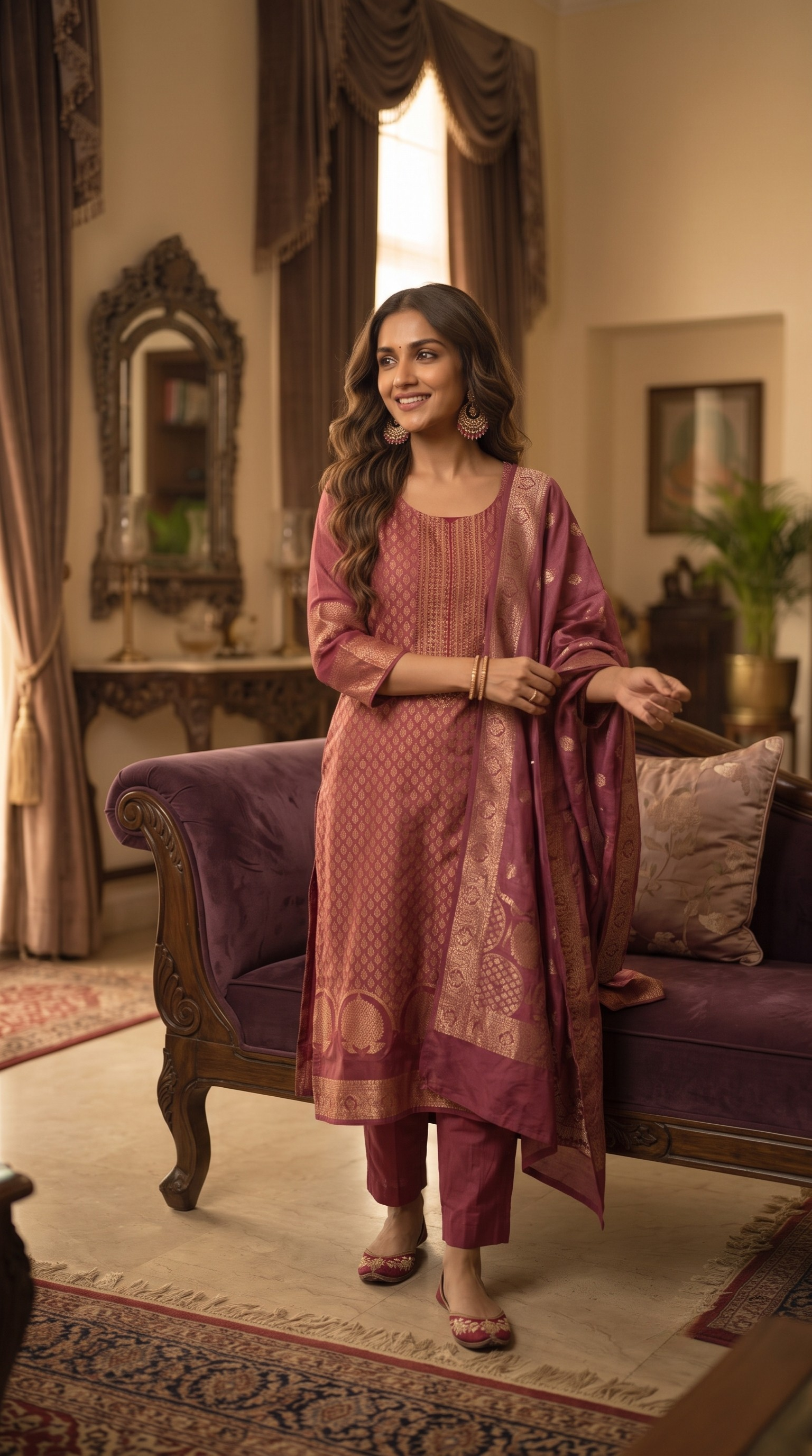 Magenta Banaras Silk Straight Cut Suit