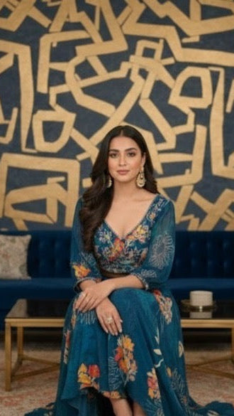 Blue Floral Croptop Sharara