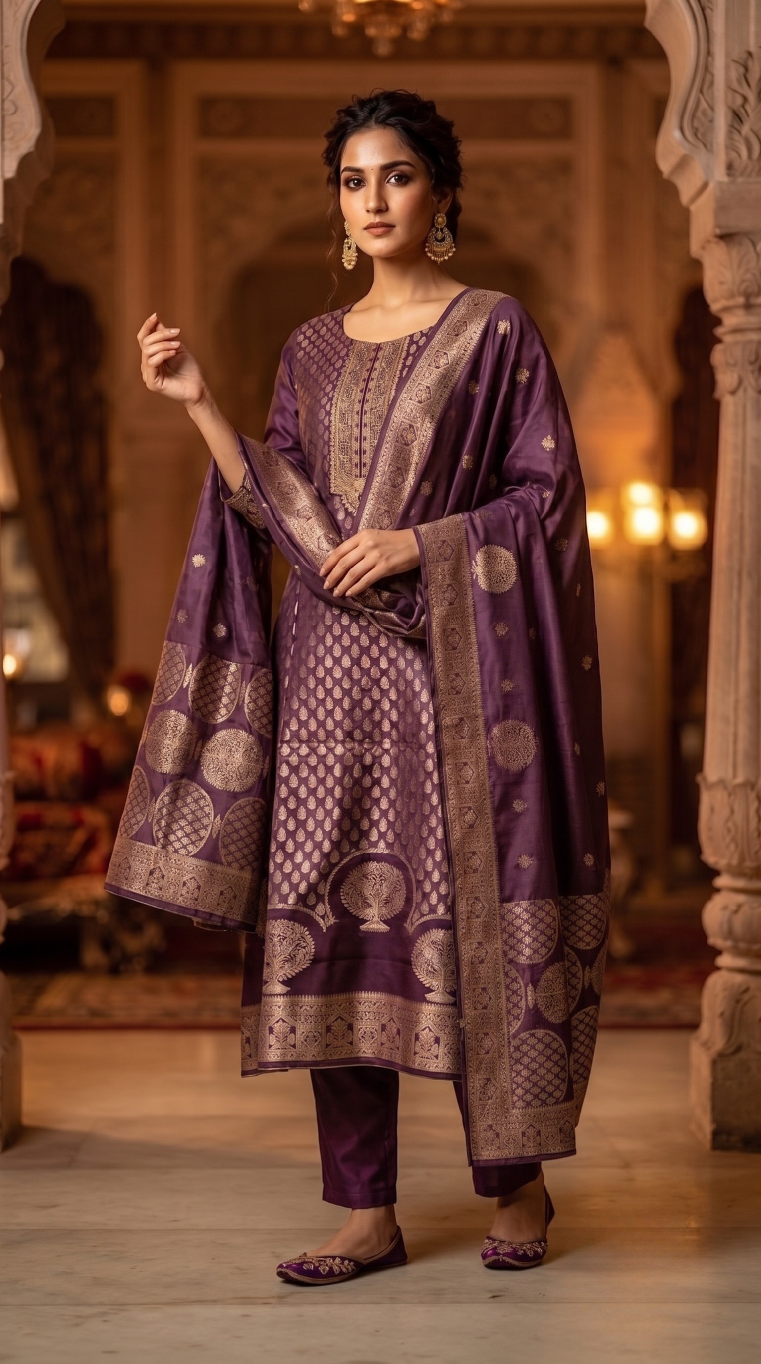 Purple Banaras Silk Straight Cut Suit