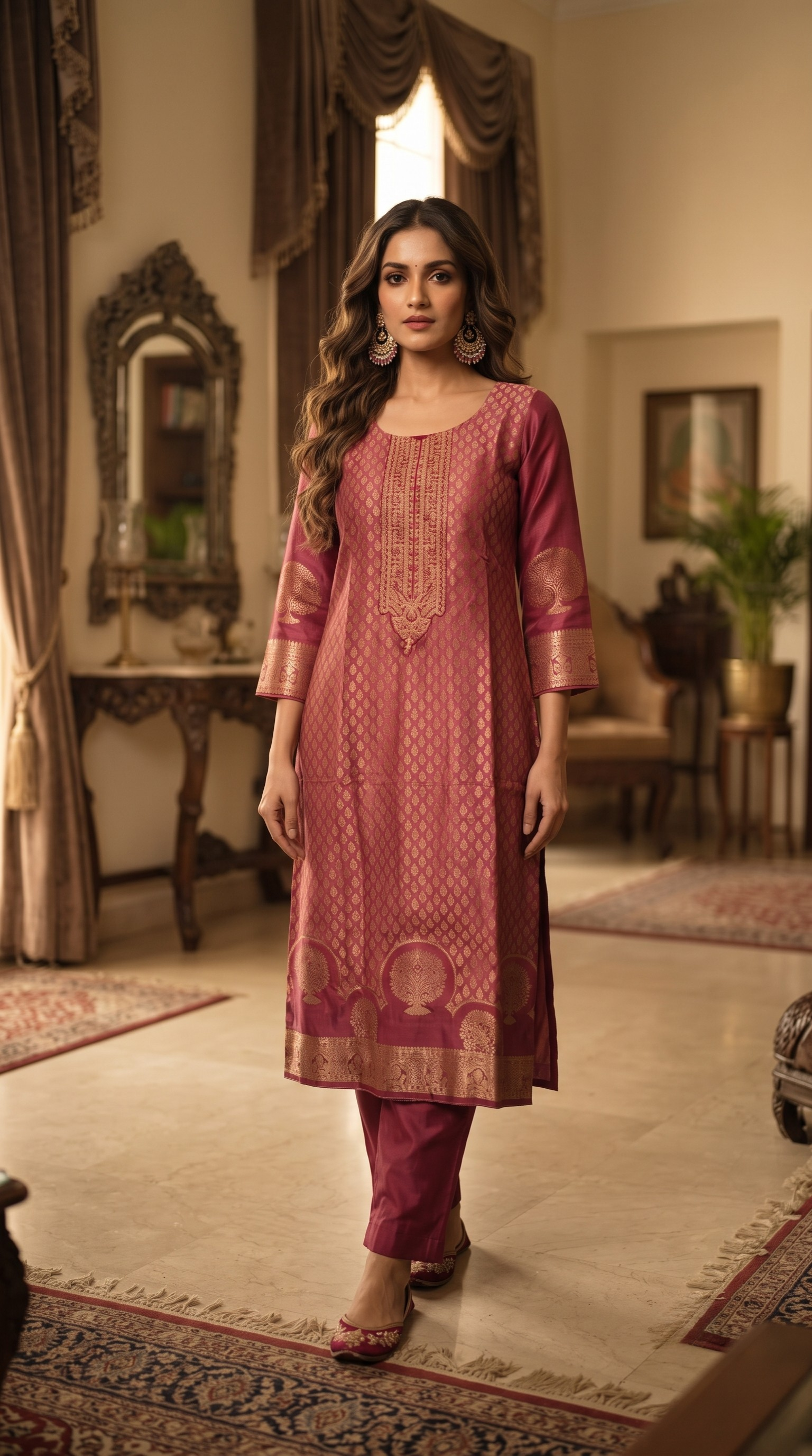 Magenta Banaras Silk Straight Cut Suit