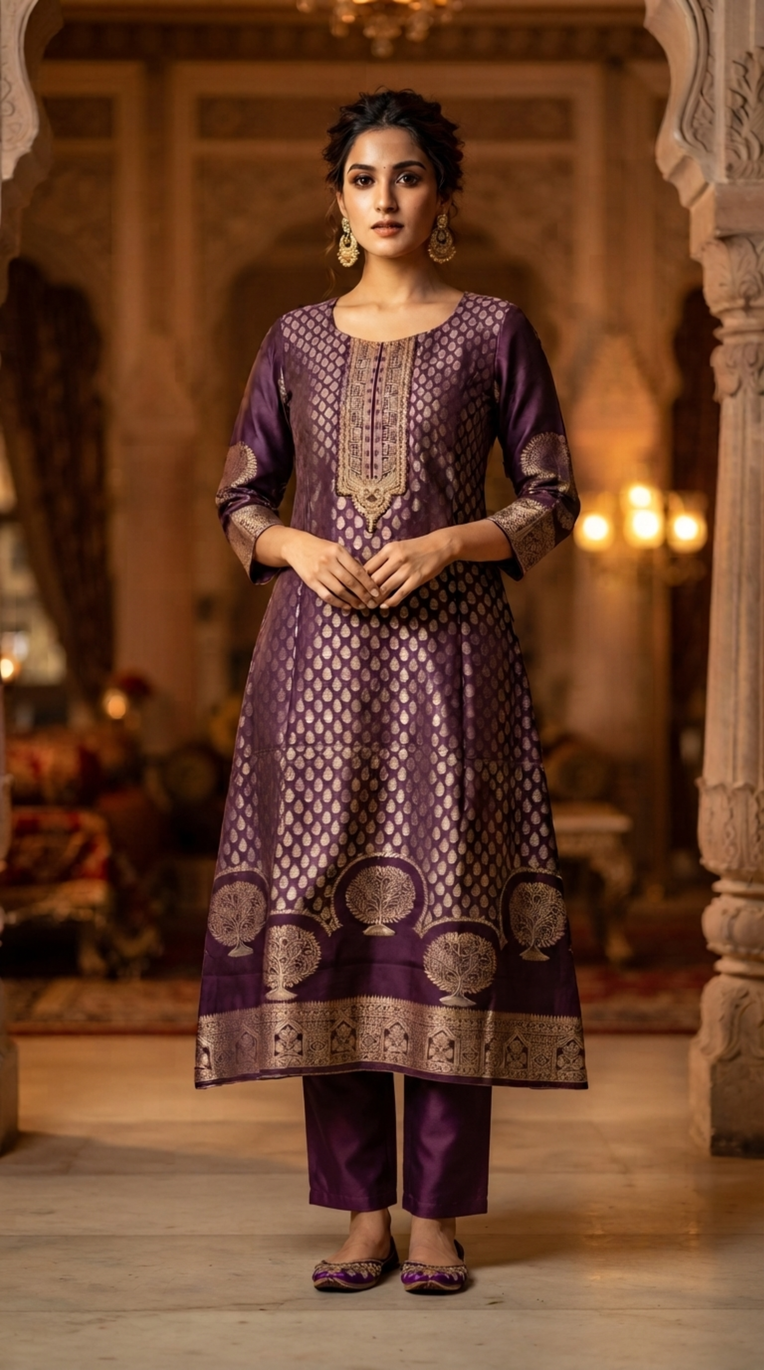 Purple Banaras Silk Straight Cut Suit