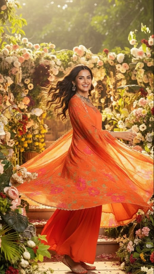 Orange Floral Sharara Suit