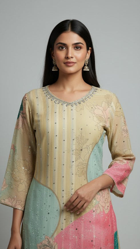 Abstract Pastel Sharara Suit