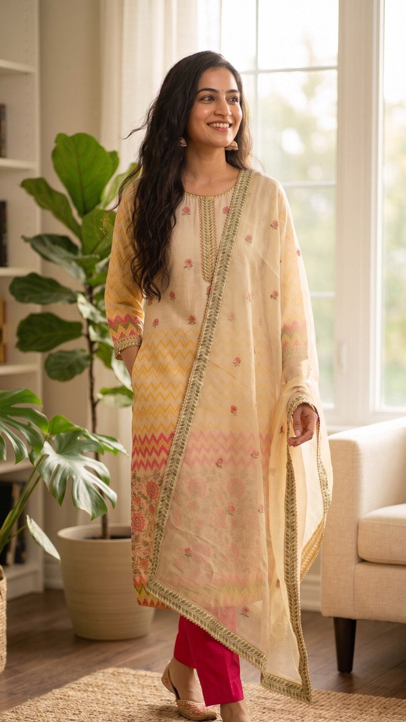 Cream Chevron Elegance Suit