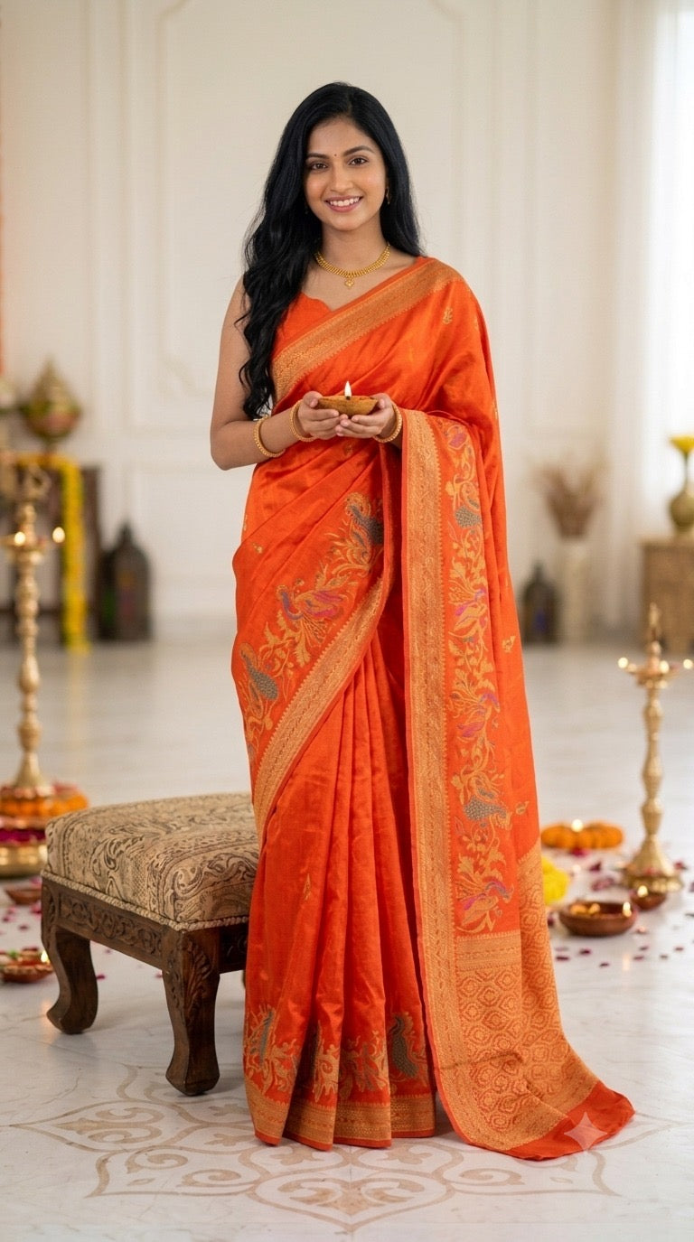 Orange Satin Silk Saree
