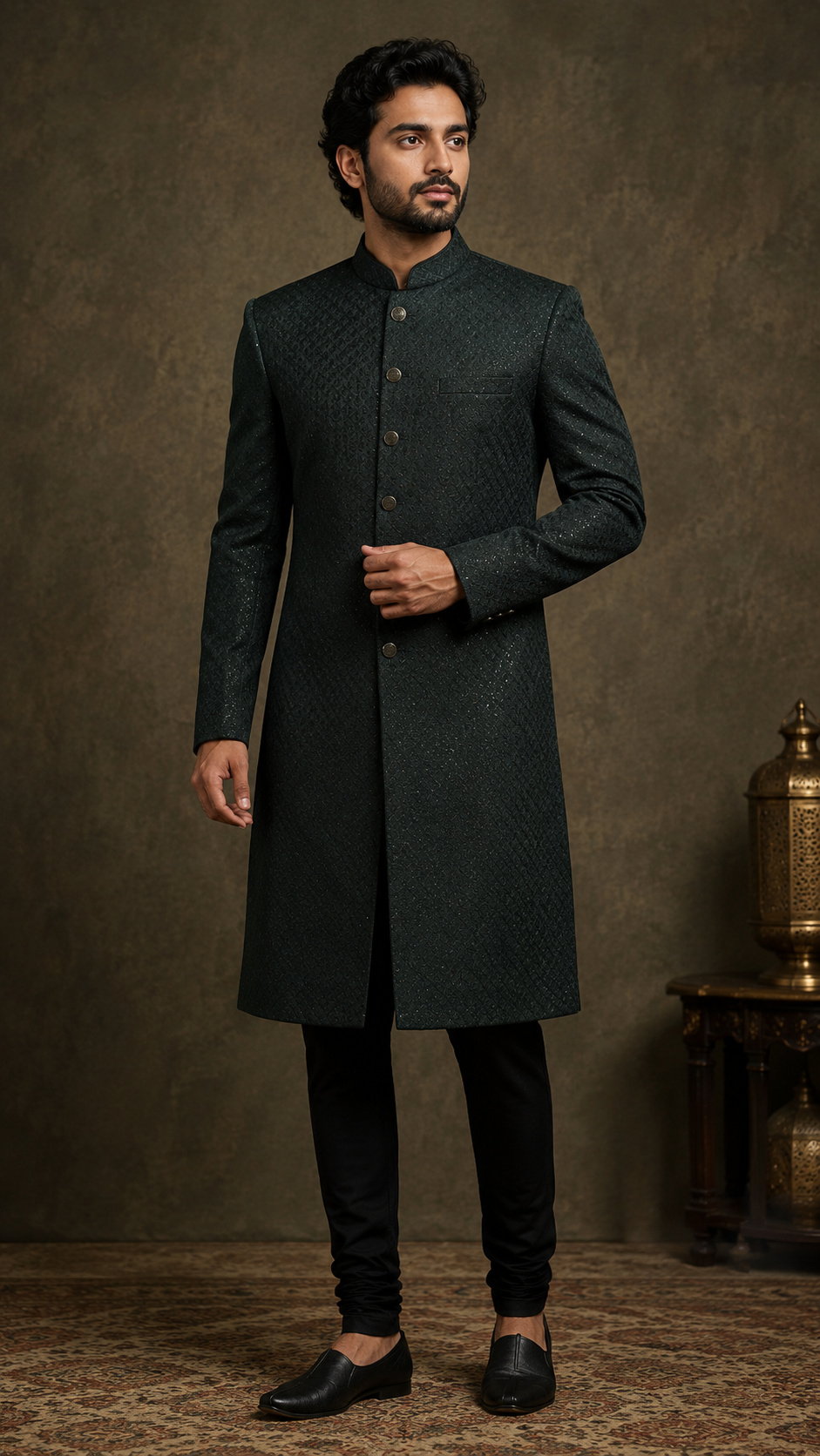 Bottle Green Silk Sherwani