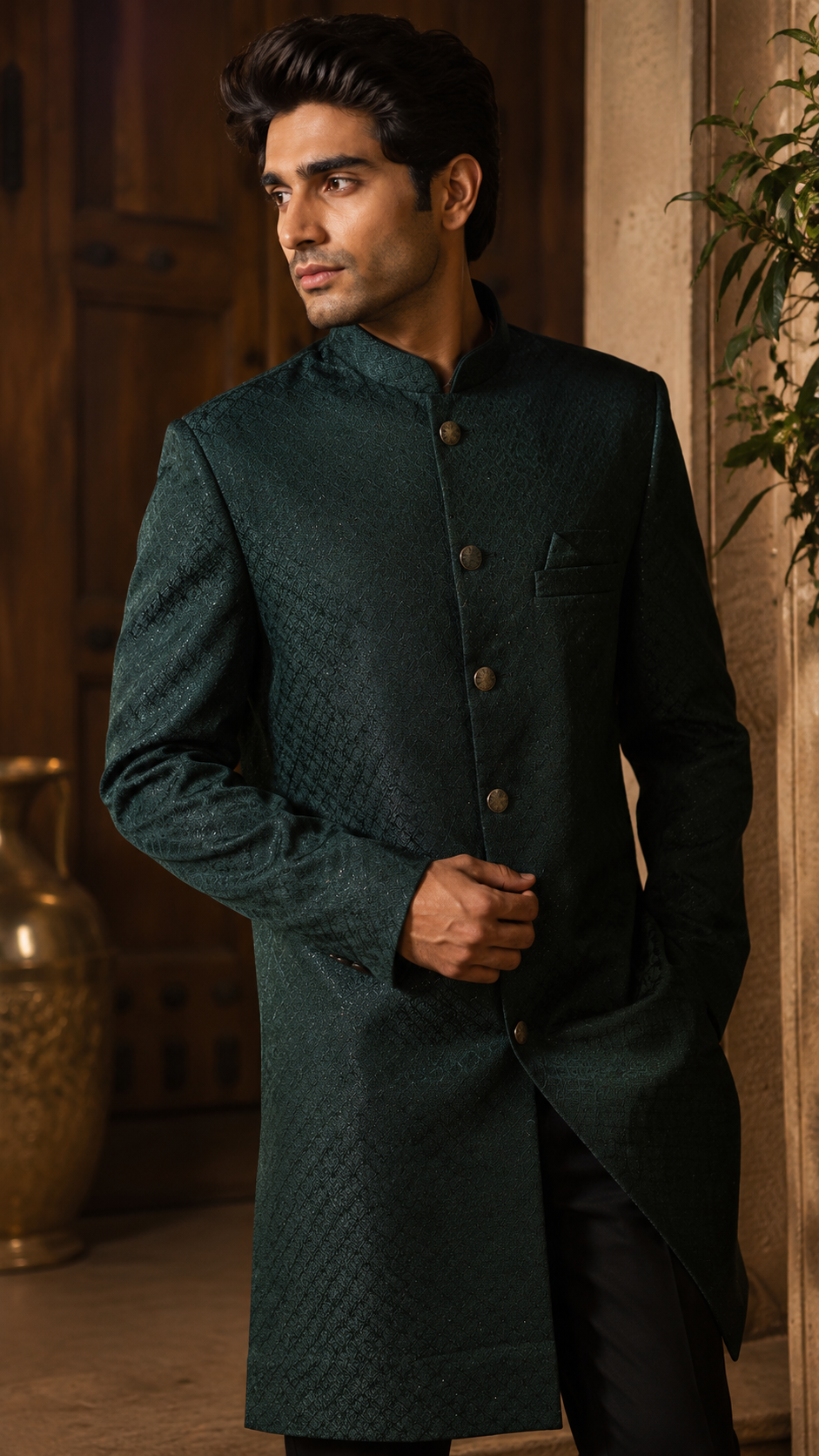 Bottle Green Silk Sherwani