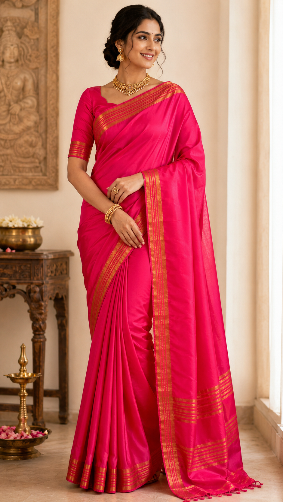 Peach Pink Mysore Silk Saree
