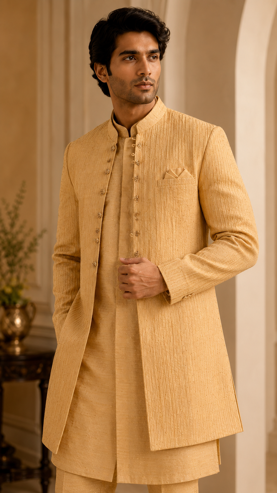 Light Gold Silk Kurta Set