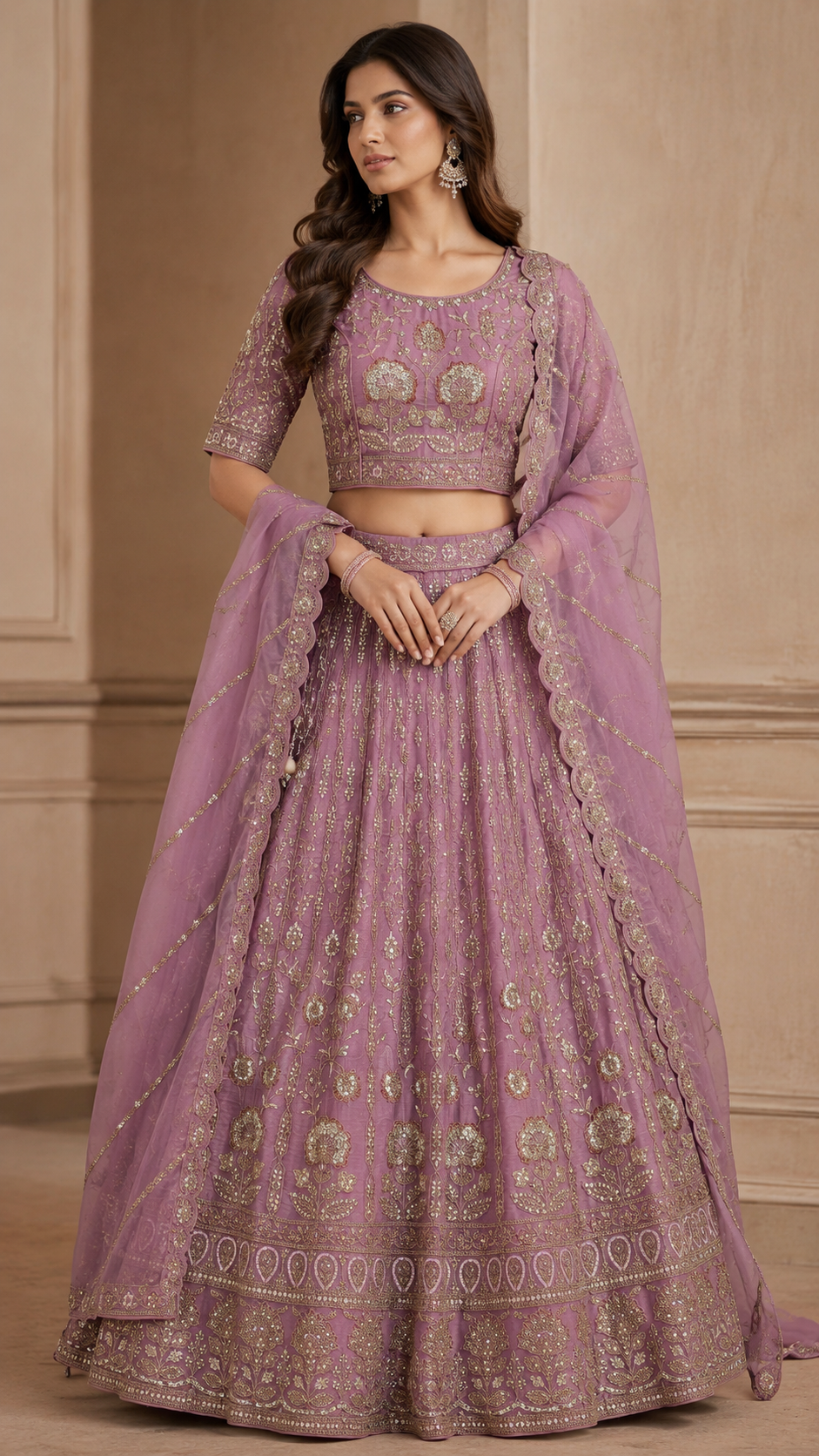 Purple Floral Embroidered Lehenga
