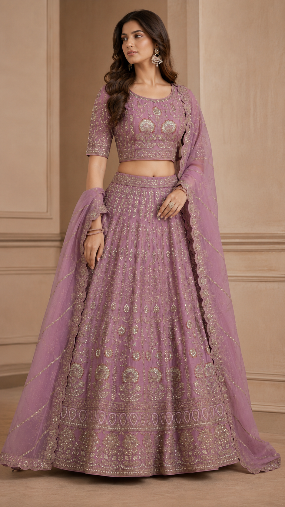Purple Floral Embroidered Lehenga