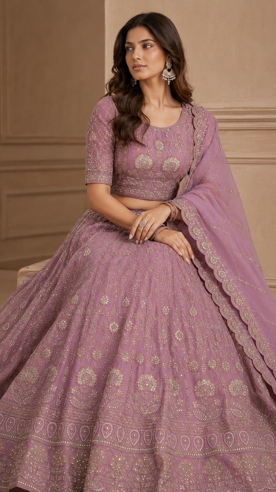 Purple Floral Embroidered Lehenga