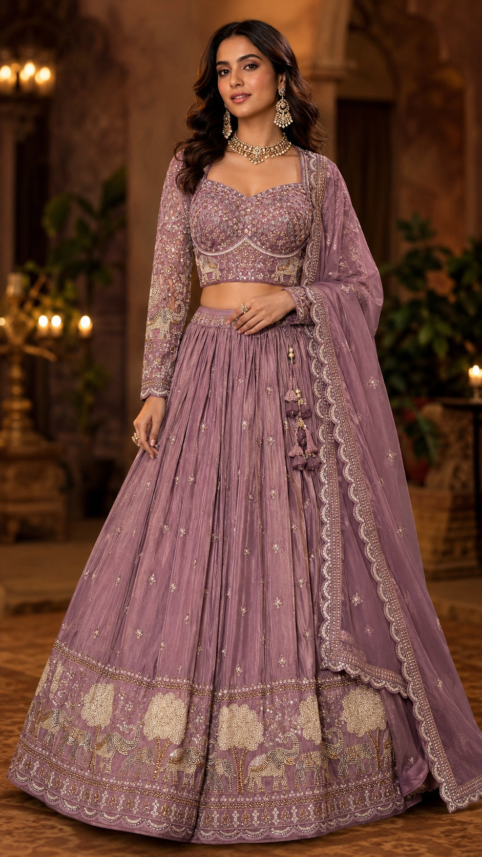 Purple Crepe Silk Embroidered Lehenga