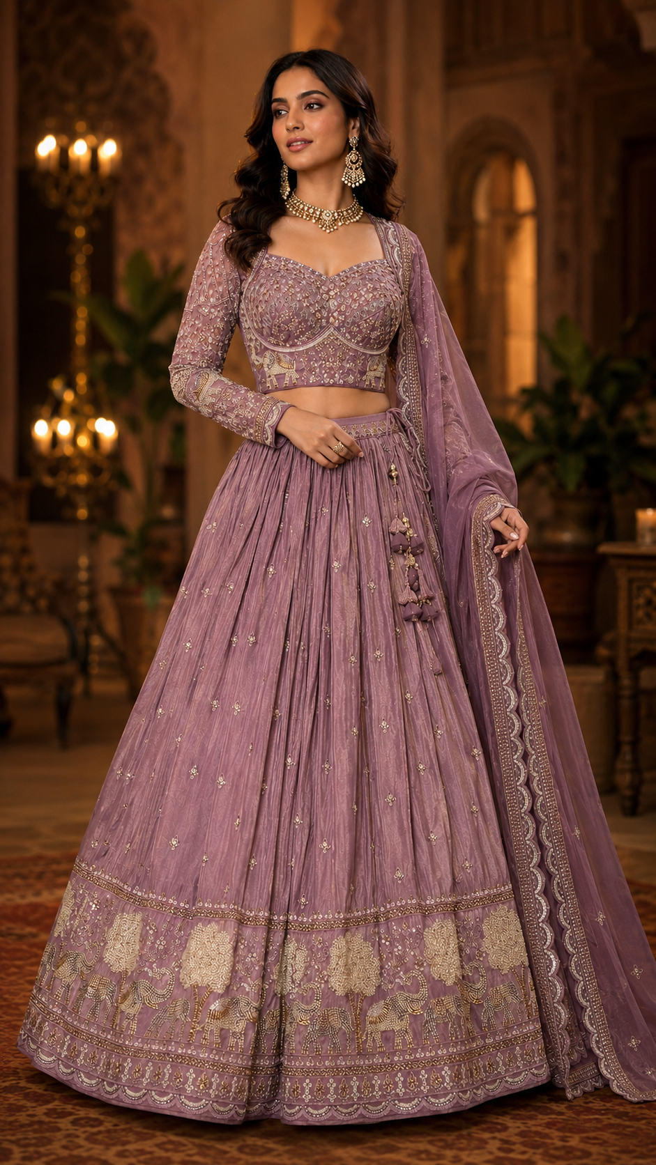 Purple Crepe Silk Embroidered Lehenga
