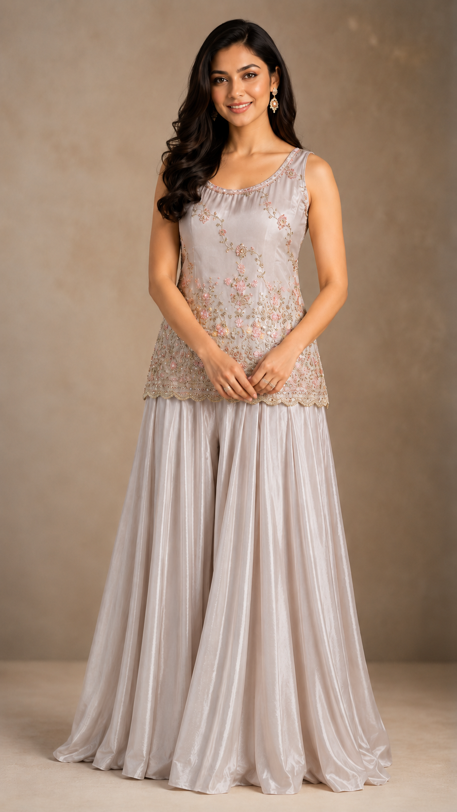 Grey Soft Silk Sharara Suit