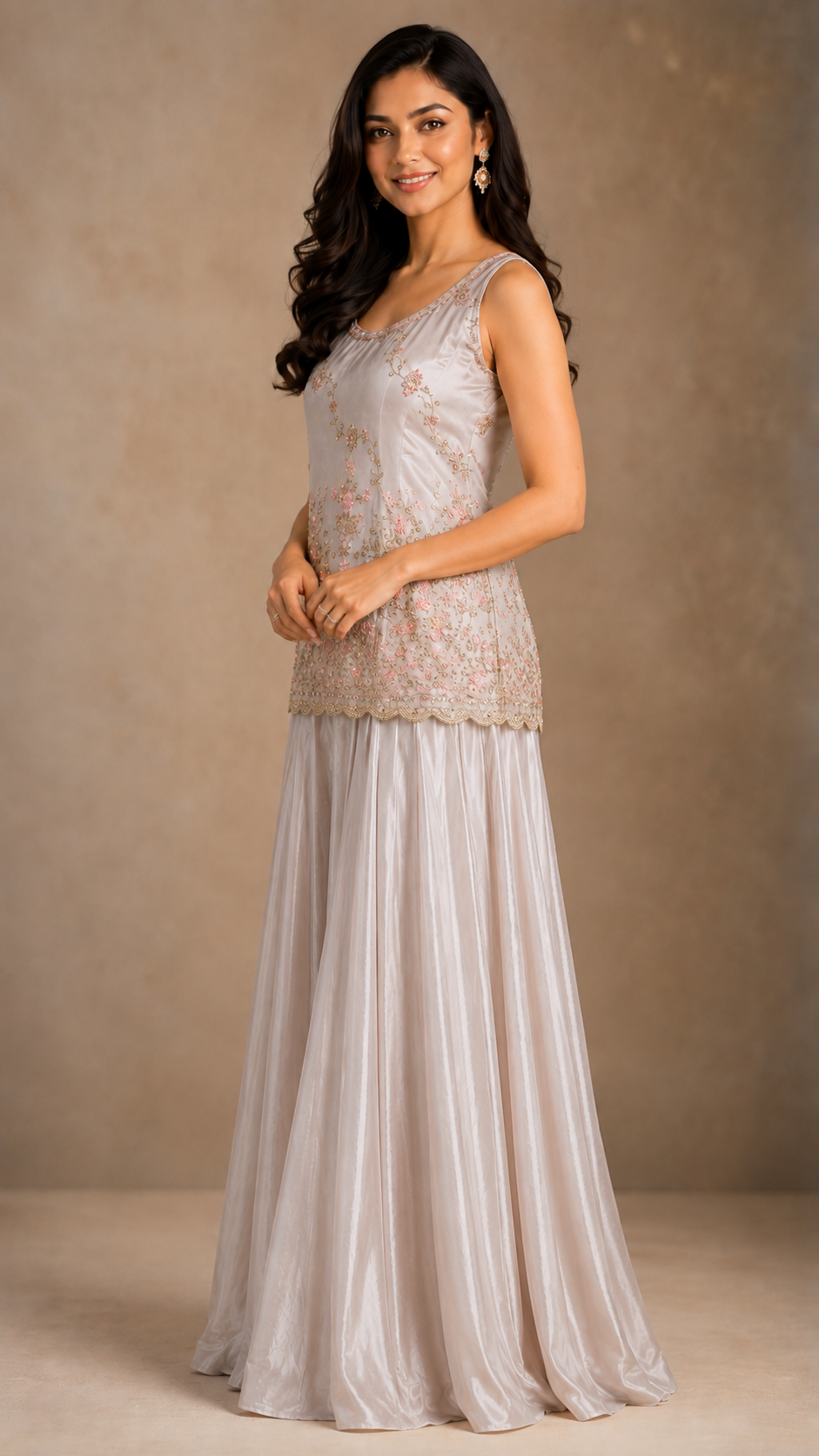 Grey Soft Silk Sharara Suit