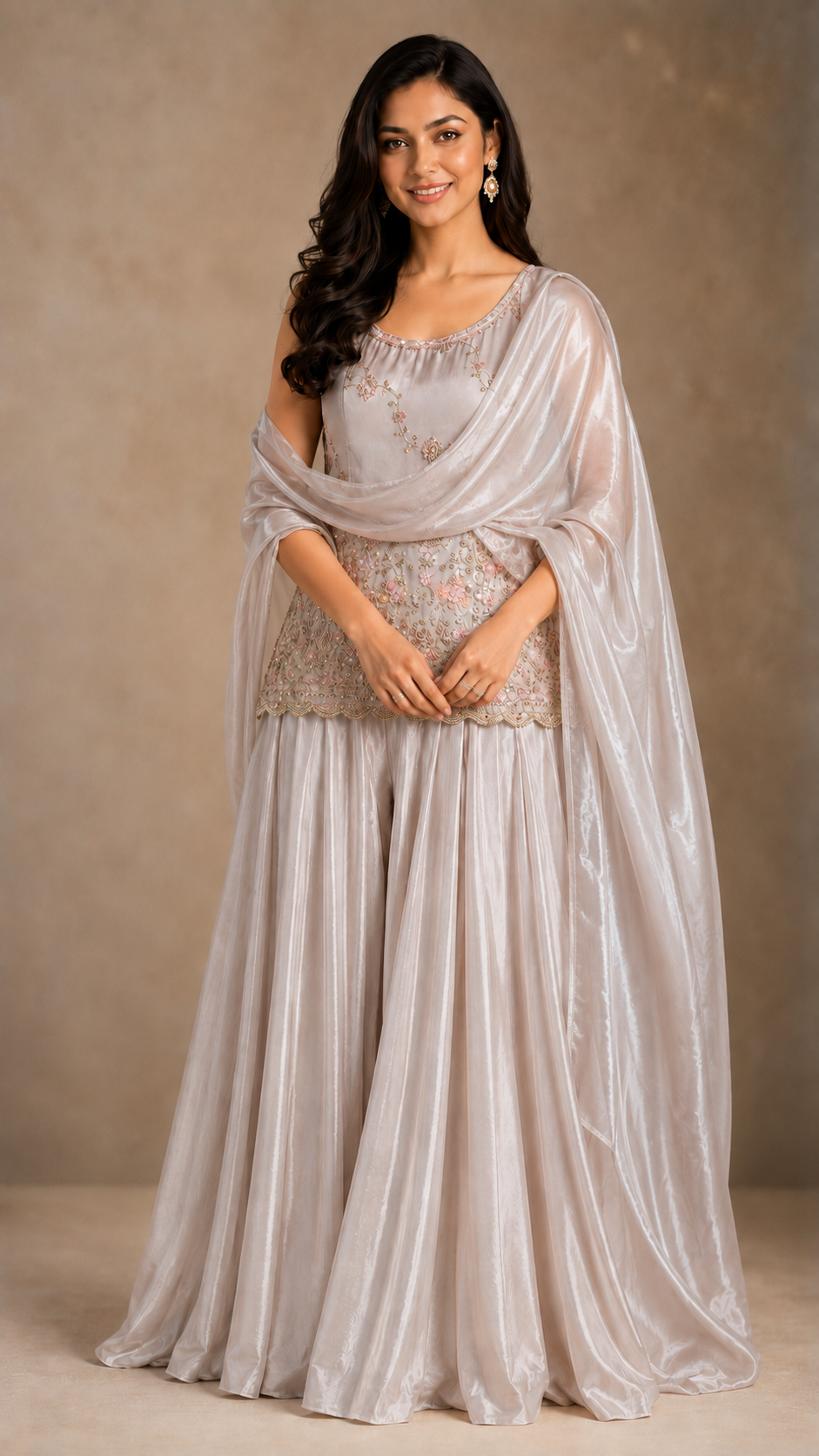 Grey Soft Silk Sharara Suit