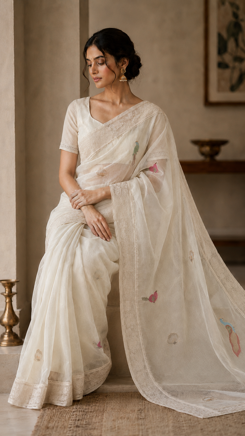 Ivory Kora Organza Silk Saree