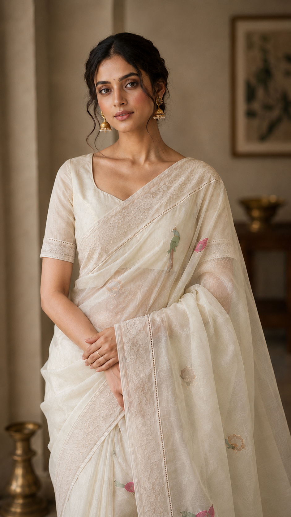 Ivory Kora Organza Silk Saree