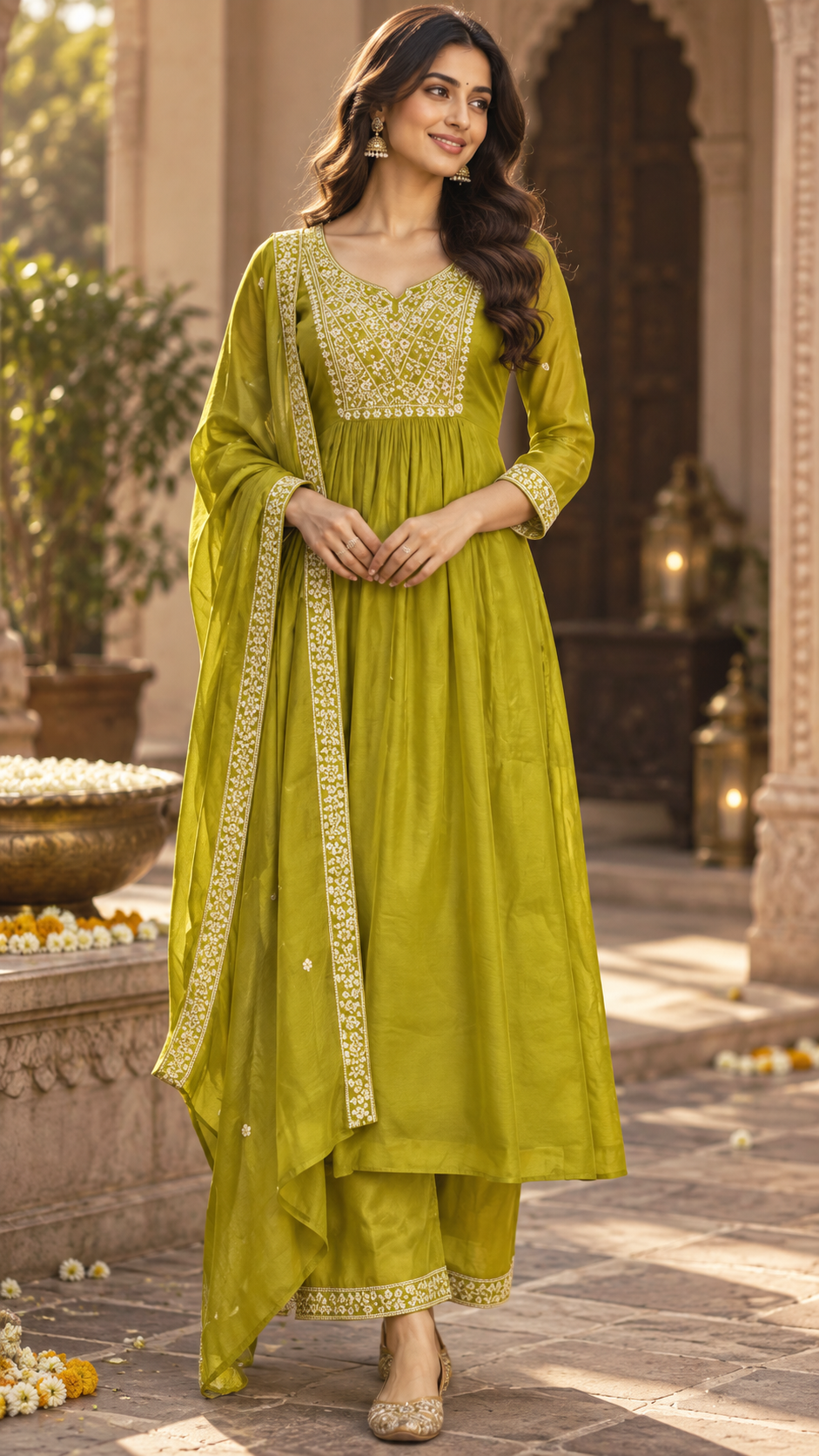 Mehendi Green Mul Chanderi Salwar Suit