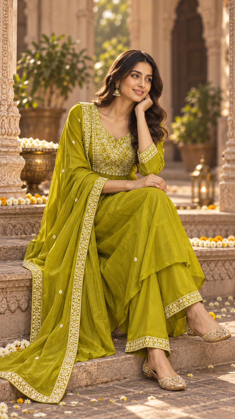 Mehendi Green Mul Chanderi Salwar Suit