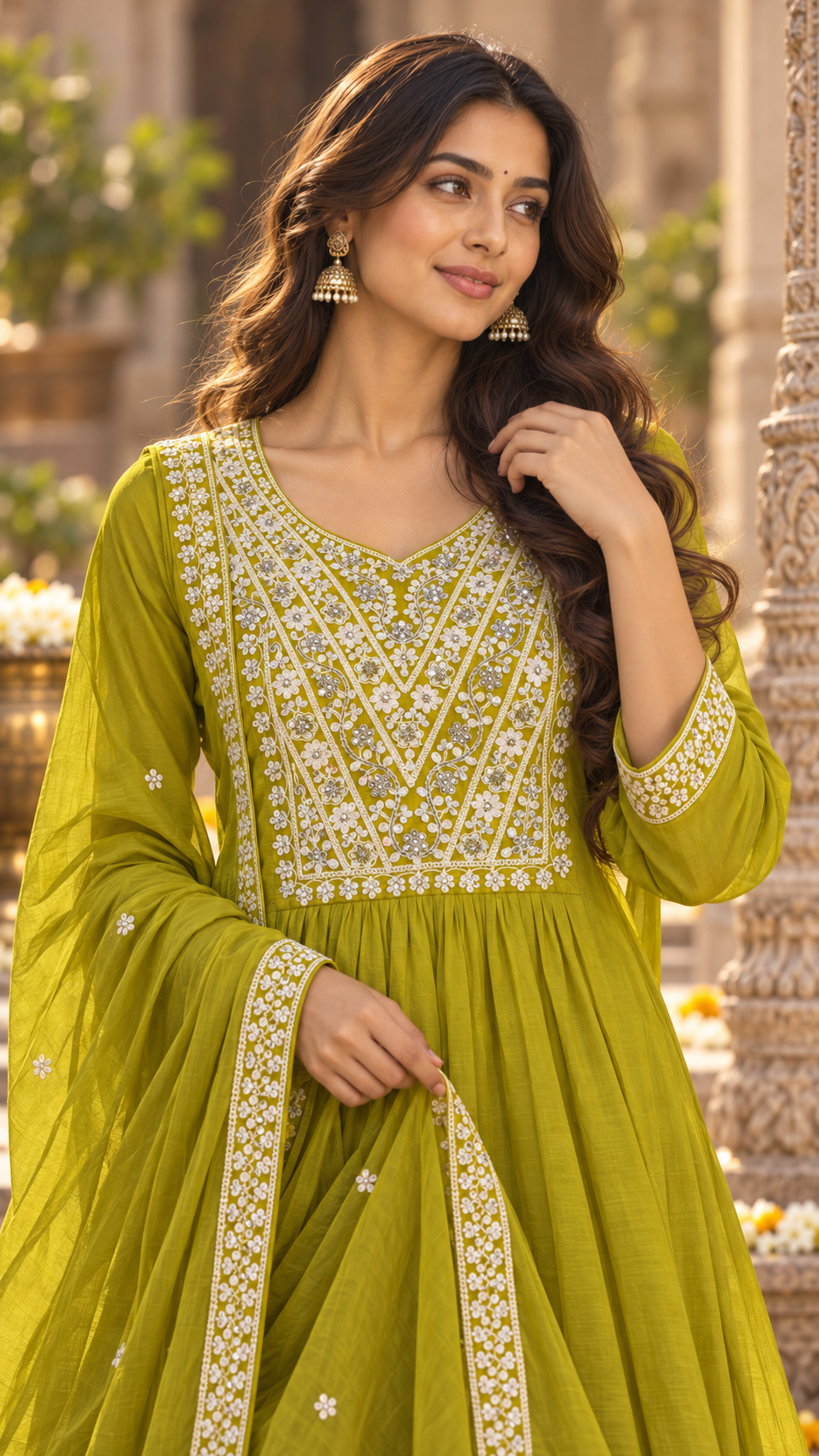 Mehendi Green Mul Chanderi Salwar Suit