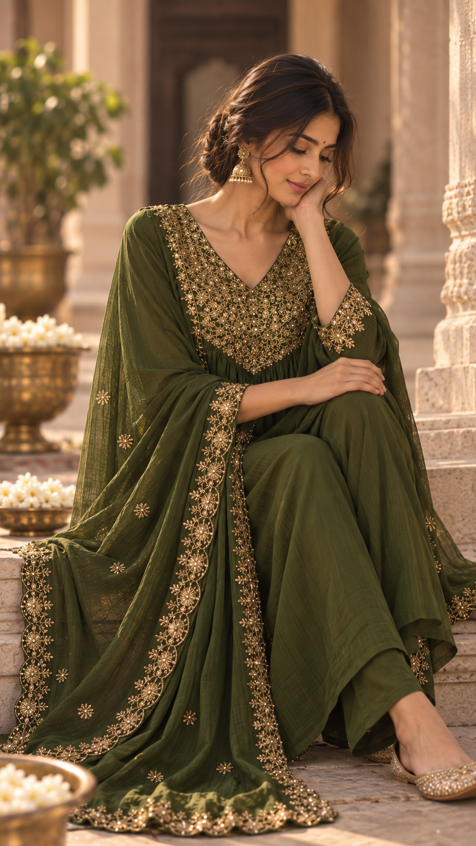 Green Mul Chanderi Salwar Suit
