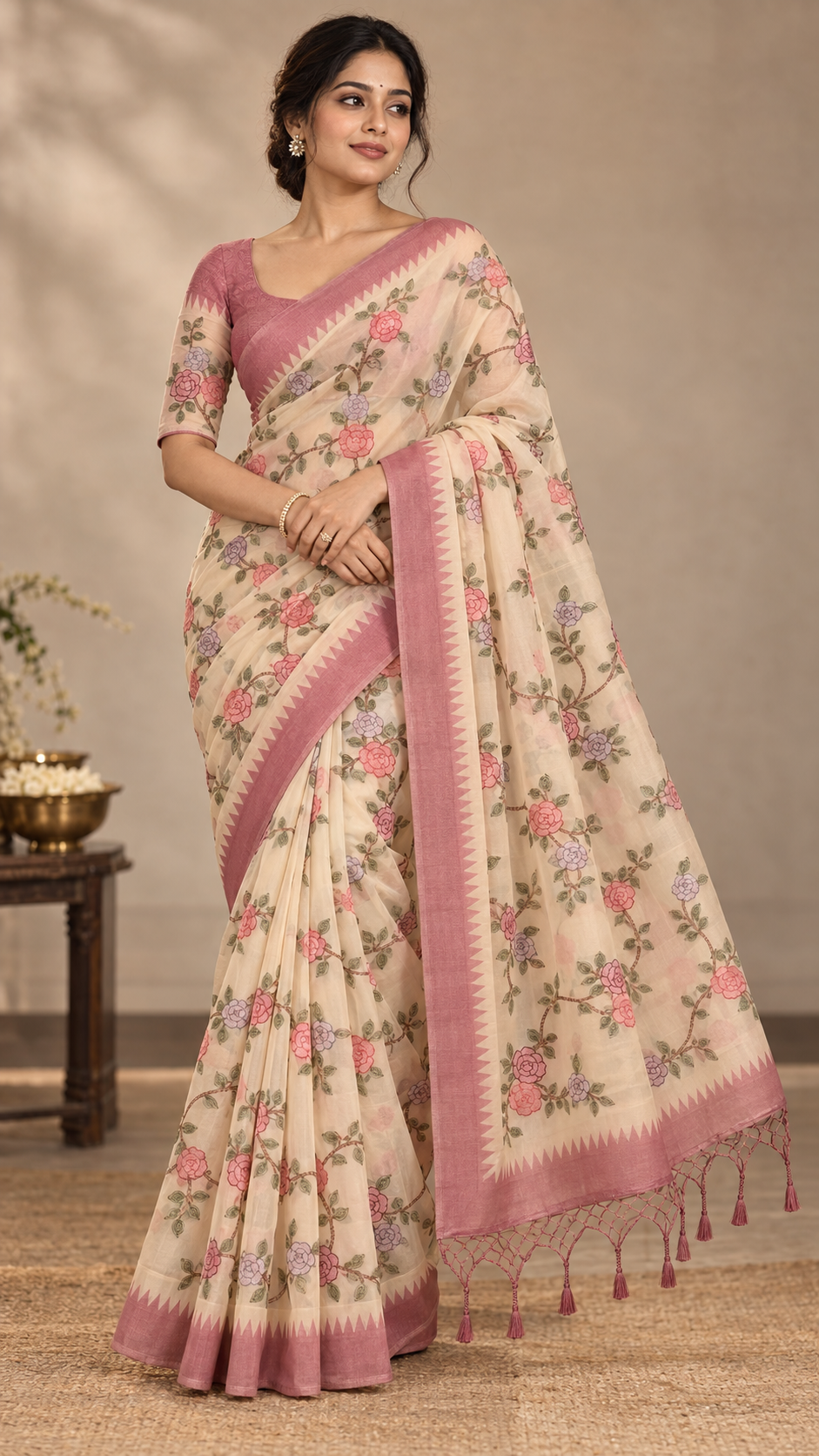 Ivory Kora Organza Silk Saree