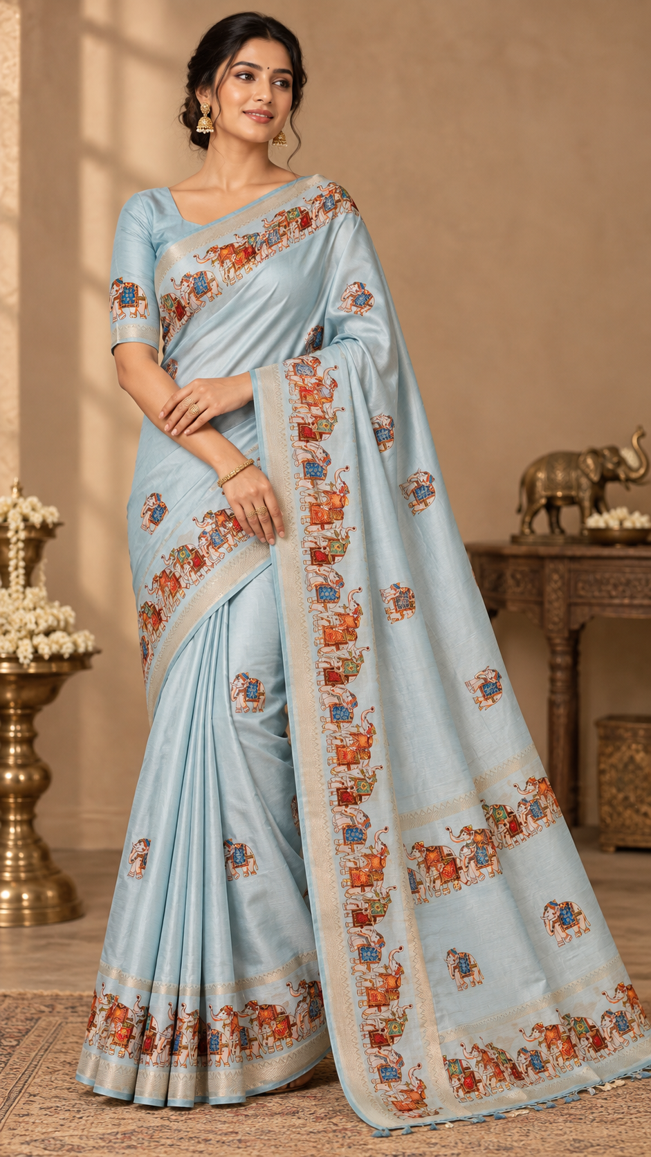 Light Blue Mangalgiri SIlk Saree