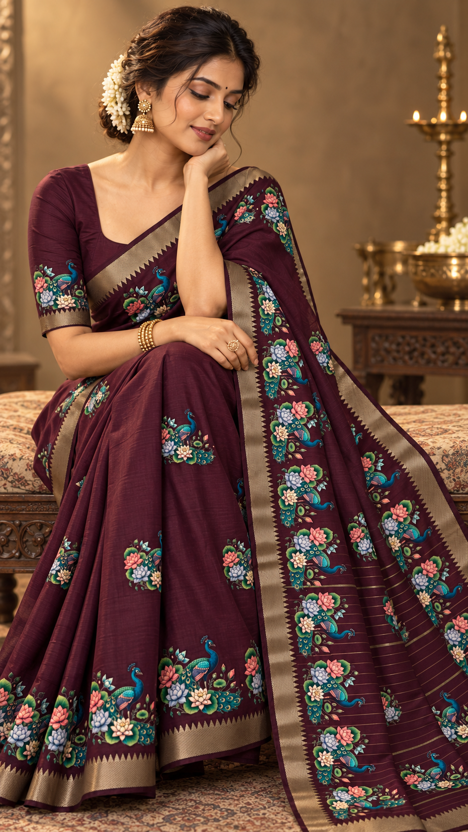Wine Mangalgiri SIlk Saree