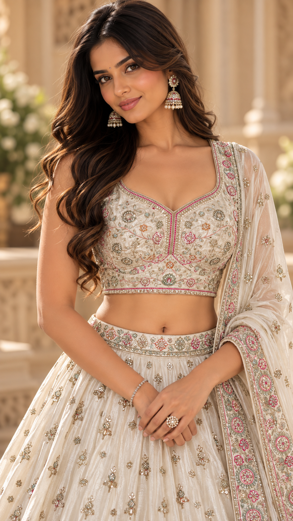 Ivory Silk Bridal Croptop Lehenga