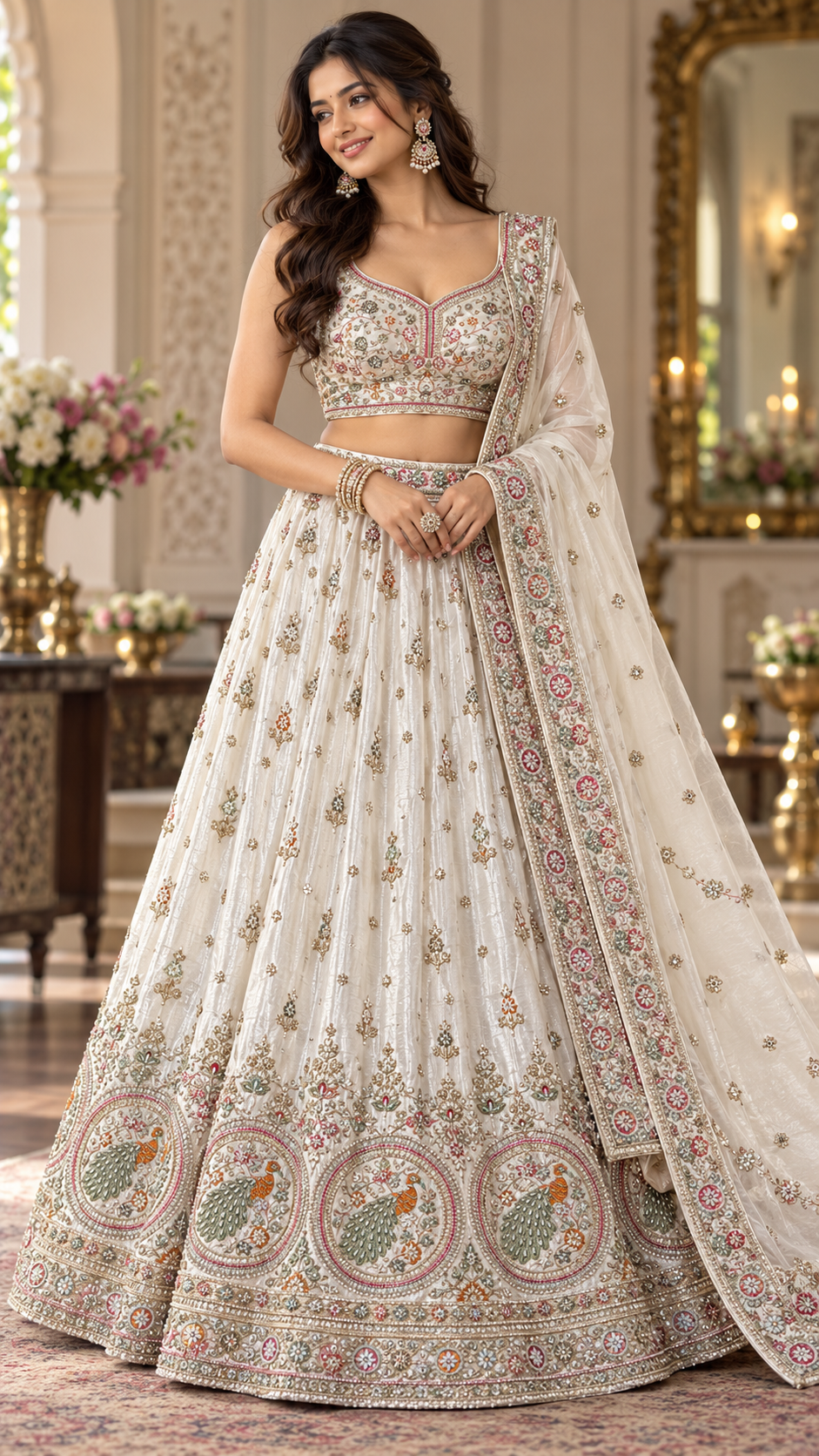 Ivory Silk Bridal Croptop Lehenga