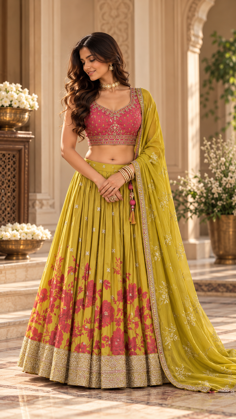 Mehendi Green Tissue Silk Croptop Lehenga